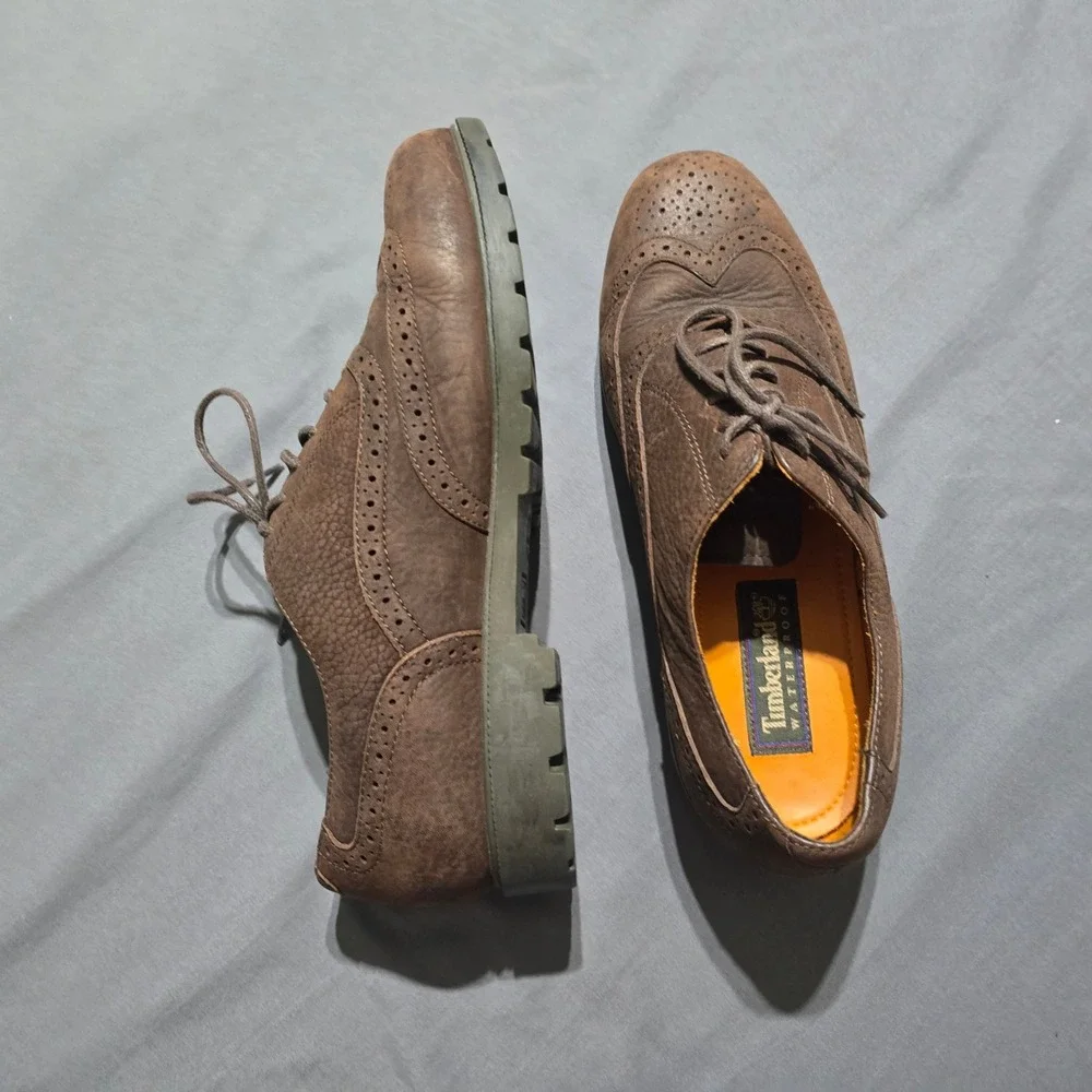 Timberland Wingtip Oxford Mens 9W Brown Leather Waterproof Lug Sole 96090